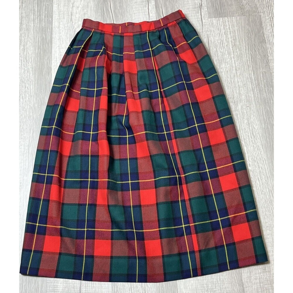 Vintage Lands' End Plaid Skirt Pleated 100% Wool Lined Multicolor Size 12
